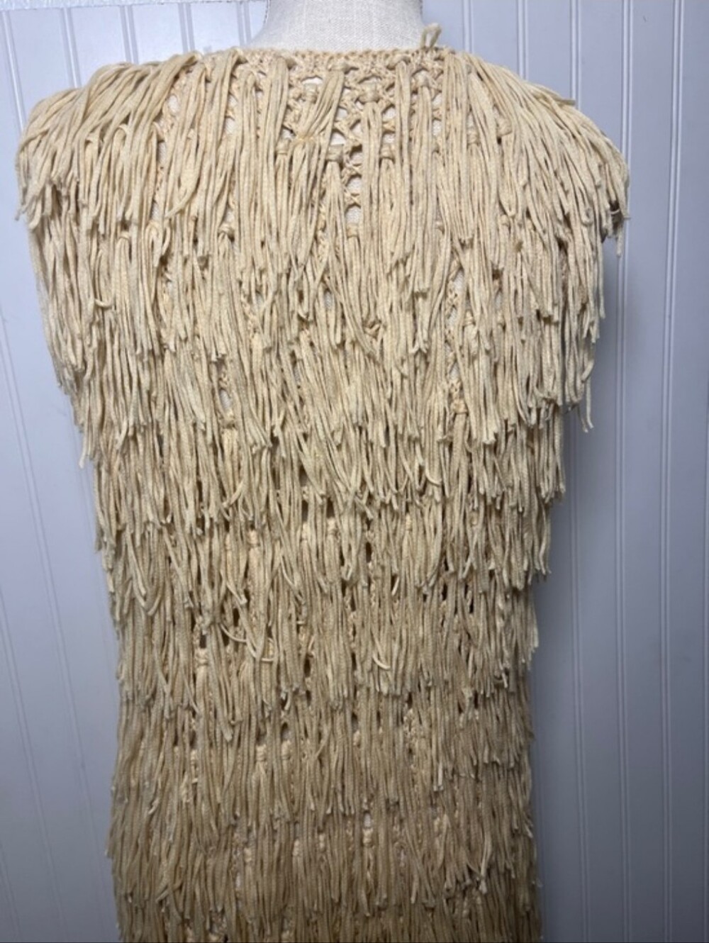 PPLA Flounder Fringe Vest Knit Boho Sleeveless Duster in Cream Size Medium - Picture 7 of 14